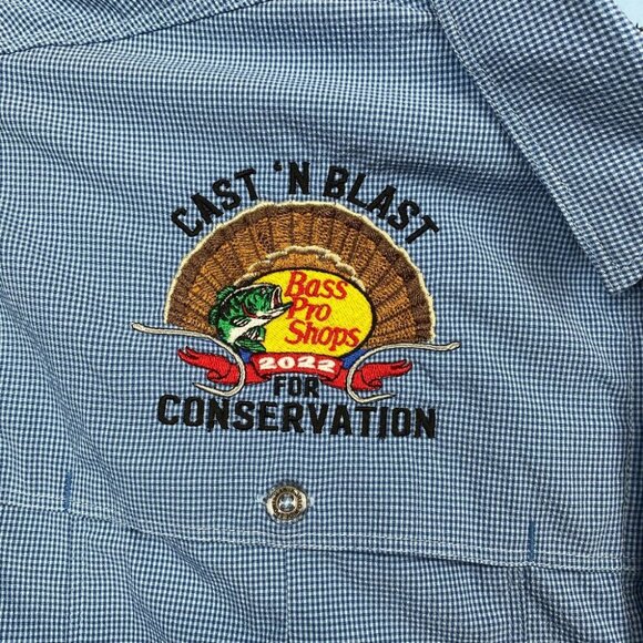 World Wide Sportsman Fishing Button Shirt Mens L/G Blue Bass Pro Shop RCR Racing - Picture 6 of 14